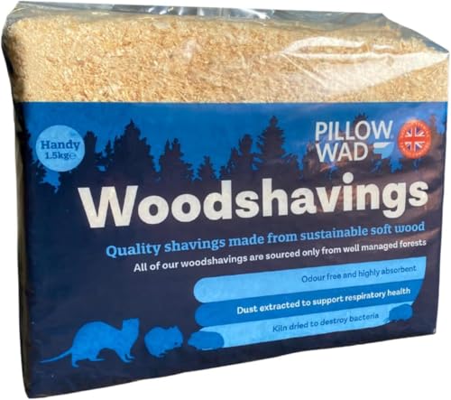 1.5kg Pillow Wad Wood Shavings Pack 1 Kiln Dried | Dust Extracted Small Animal Bedding Premium Quality | Soft & Absorbent Pet Bedding for Rabbits Guinea Pig Hamster Sawdust & Other Small Pets.