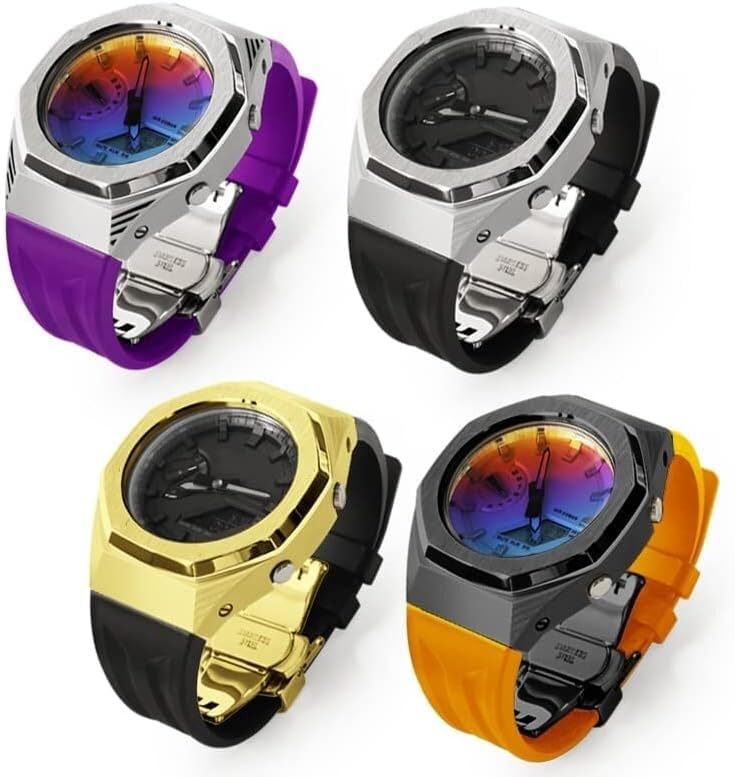 Accessoires de modification GA2100 avec boîtier montre acier et bracelet caoutchouc