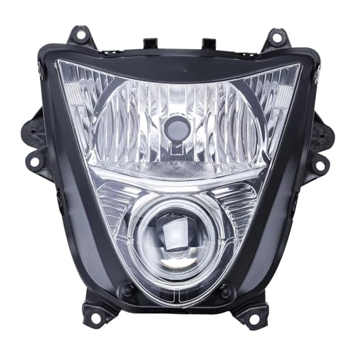 Phare avant de moto contre la vitre jaunie de Suzuki Hayabusa GSXR 1300 2008-2017