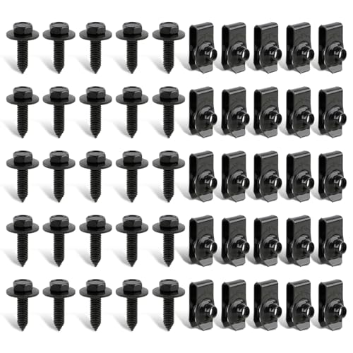 50 pcs body fasteners - 25 bolts amp 25 u-nut clips for fender engine cover amp splash shield