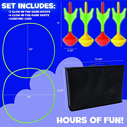 Island Genius Glow in The Dark Lawn Darts Outdoor Game Set, Fun Outdoor Yard Games for Kids & Adults, Includes 4 Glow in The Dark Lawn Darts, 2 Target Rings, 1 Carry Bag, Ages 8 - 12 Years, Adult
