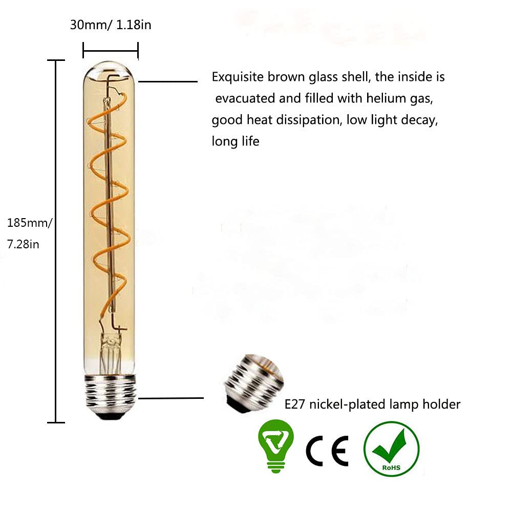 Bombillas LED de Filamento T30 E27 Blanco Cálido 2700K,Tubo Largo de 185mm Bombilla LED Retro Bombillas de Tubo Decorativo E27 4W(Reemplazo de Bombilla Halógena 40W)15Paquetes