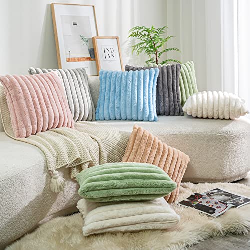 2-Pack Faux Fur Decorative Throw Pillow Covers for Couch and Bedroom, Cream White