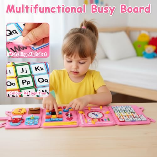 Image of SNOWIE SOFT Cartoon Unicorn Baby Toys for 0 to 3 Year Baby, Folding Travel Toy Quiet Book Early Life Skill Learning Toddler Busy Book for Buttoning, Shoe Lacing, Time Learning, Letter Learning
