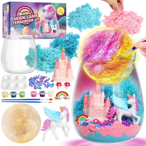 Kit de manualidades de terrario de unicornio para niñas, lámpara LED de luna con estrellas brillantes y decoración de arco iris, juguete mágico de artes y manualidades, regalo de cumpleaños de Navidad