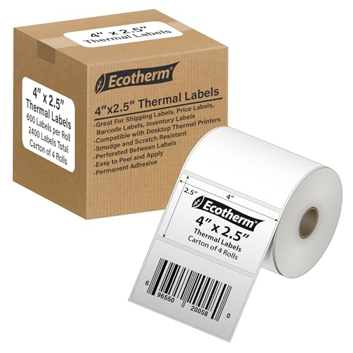 Ecotherm 4�C���` x 2.5�C���` ���M���x�� | 4���[�� | 2400���x�� | �[�u���AMunbyn�ARollo�AGodex�AArkscan�AiDPRT�AOffnova�T�[�}�����x���v�����^�[�ȂǂɃt�B�b�g | ���n�z���C�g�S���X�e�b�J�[