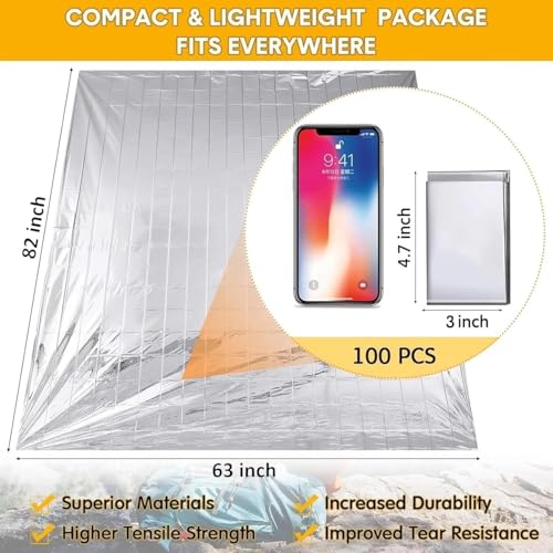 Image of Emergency Survival Blanket, Mylar Thermal Blanket, Gigantic Space Blanket 82 inch x 63 inch (2)