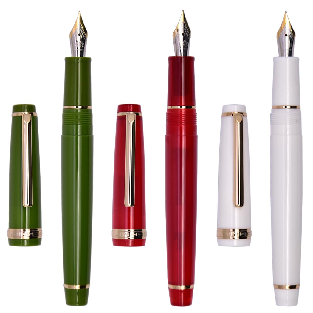 Ranvi 3 Jinhao 82 Fountain Pen Acrylic Fine Nib Gold Trim with Converter Set(Green,Red,White) — image 1