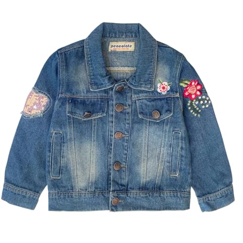 Image of Peacolate 2-11Y Little&Big Girls Sequin Outerwear Embroidery Denim Jacket