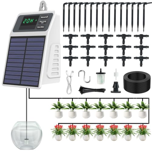 Integriertes Solar Bewässerungssystem Neueste 2026, Automatische bewässerung zimmerpflanzen für Garten, Balkon, hochbeet, Gewächshaus, Bewässerung solar Mit 15 Tropfer+10m Tropfschlauch, 30 Timer-Modi