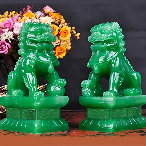 Briskfeel Amperer Feng Shui Porsperity Statues 2 Pcs Fu Foo Dogs Pair Of Green Guardian Lion Best Housewarming Congratulatory To Ward Off Evil Energy Home Feng Shui Decor #TOP4