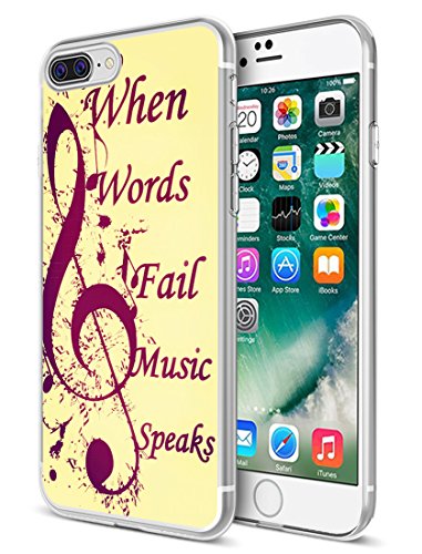 Ecute Clear Flexible Side Style Hard Back Case Compatible with iPhone 8 Plus/7 Plus - When Words Fail Music Speaks - Music Note