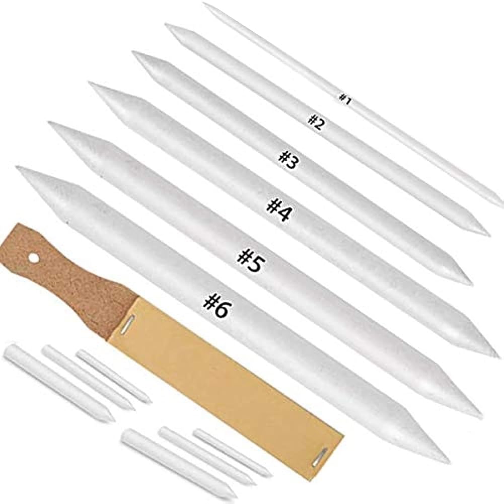 Bloepum 12 PCS Blending Stumps and Tortillions Paper Art Blenders with Sandpaper Pencil Sharpener Pointer for Student Artist