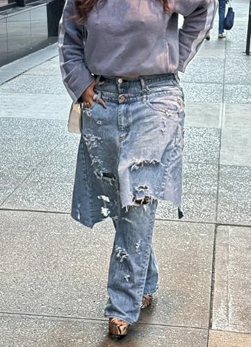 Baggy Jeans for Woman High Waisted Ripped Tear Y2K Patchwork Wide Leg Denim Pants with Pockets Streetwear4