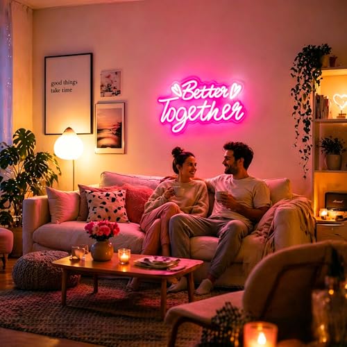 Image of Better Together Neon Sign, Neon Signs for Wall Decor Neon LED Signs Room Neon Light Up Signs Home Decor for Bedroom Club Party Bar Shop USB Operated