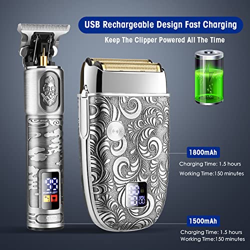 Resuxi Hair Clippers For Men & Electric Razor Shavers Set,Cordless Hair/Beard Trimmers Grooming Kit,Waterproof Hair Liners Clippers For Hair Cutting Barbers Supplies,Lcd Display 2 Foil Head 2 Speed #TOP4