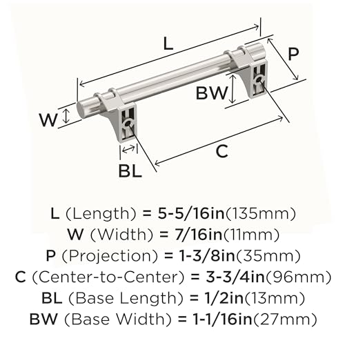 Image of Amerock BP36605PN | Davenport 3-3 /4 inch (96mm) Center-to-Center Polished Nickel Cabinet Pull | Kitchen Cabinet Hardware | Furniture Hardware | Drawer Handle