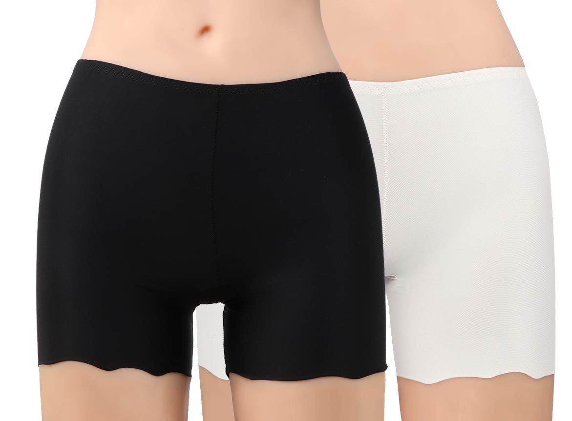 PLUMBURY Women's/Girl's Seamless Smooth Ice Silk Boyshort Panty/Cycling Shorts/Under Skirt Shorts,Free Size (Pack of 2)