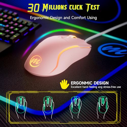 Image of memzuoix Wired Gaming Mouse with RGB - 6 Adjustable DPI up to 12800, 6 Buttons, 12 Lighting Modes, Ergonomic Design with Anti-Slip Rubber Wheel, 5.6ft Braided Cable for PC /Mac /Windows - Pink