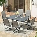 VICLLAX 7 Pieces Patio Furniture Dining Set, 6 Textile Swivel Dining Chairs, 63" Outdoor Rectangle Metal Table with Umbrella Hole, Outdoor Dining Set for Porch, Lawn, Garden, Dark Grey/Grey