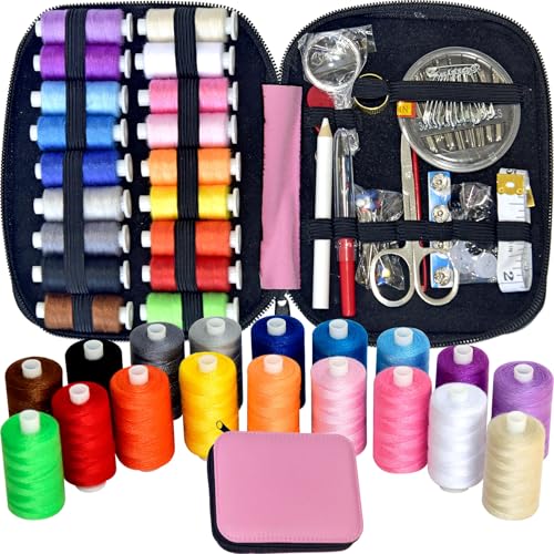 Image of Sewing Kit with Case Portable Sewing Supplies for Home Traveler, Adults, Beginner, Emergency, Contains 18 Sewing Thread, Scissors, Needles, Measure etc,Medium Antique Mauve