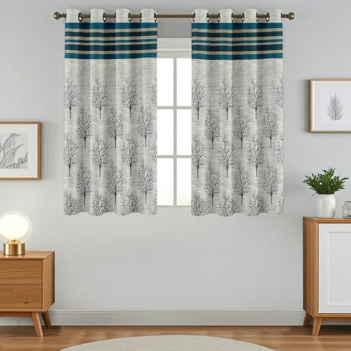 Image of Homefab India Jute Modern Eyelet Window Curtain - 5ft, Blue