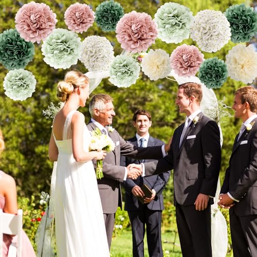 Image of BestoFun 16 PCS Pink Green Party Decorations Tissue Paper Flowers Pom Poms Decorations for Girl Groovy Birthday Baby Shower Wedding Bachelorette Room Wall Hanging Decor