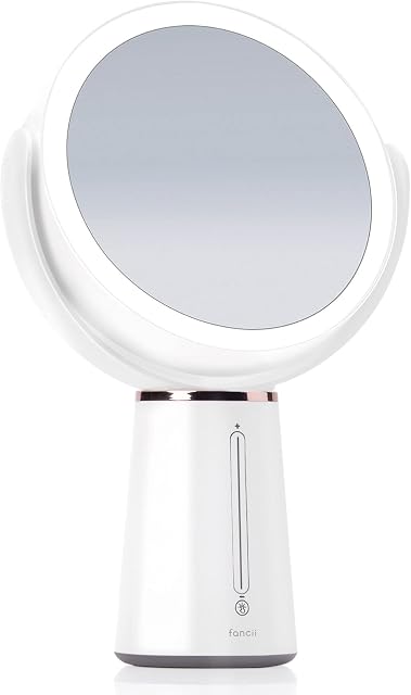Fancii LED Lighted Magnifying Makeup Mirror with Double-Sided 1x/ 10x Magnification, Rechargeable and Adjustable Brightness, Large Tabletop Vanity Mirror (Nova)