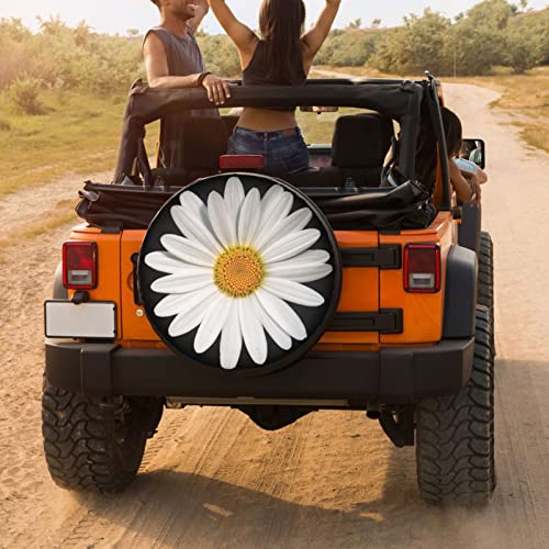 Image of White Daisy Spare Tire Cover Dust-Proof Wheel Tire Cover Fit Trailer, RV, SUV and Many Vehicle 16 Inch