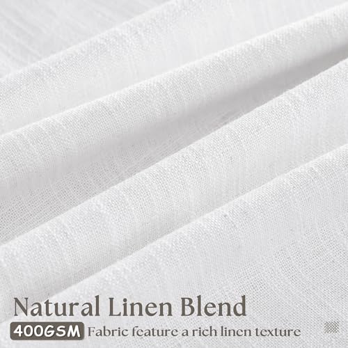 Image of White Linen Kitchen Window Curtains 2 Panels Pinch Pleated Linen Cafe Curtains 24 Inch Length Light Filtering Semi Sheer Boho Snow White Short Tier Drapes for Small Window Basement Bathroom RV