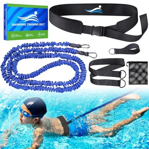 Cinturón de Resistencia Ajustable para natación de 2,5-7,5 Metros, cinturón de natación para niños en Piscinas, Ayuda a la natación para Cualquier Piscina sin Sistema contracorriente (niños, Azul)