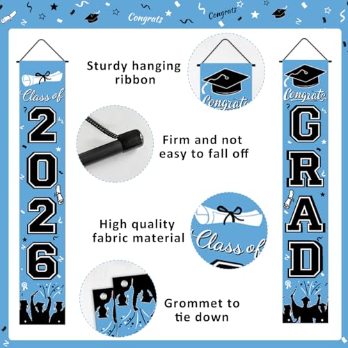 Image of Graduation Banner Class of 2026, Graduation Decorations 2026 Porch Banner, Sky Blue Congrats Grad Decorations for Door and Porch Party Supplies
