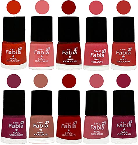 Image of SMC Fabia ALL IN ONE (PACK OF 10), Long Lasting Glossy Nail Polish, 6 ml Each, All Vibrant Colours,02321