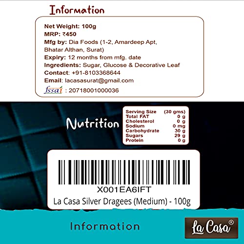 Image of La Casa Premium Silver Dragees | Medium(4mm) Sized Pearl Balls Ideal for Cake Decoration & Garnishing | 100g |