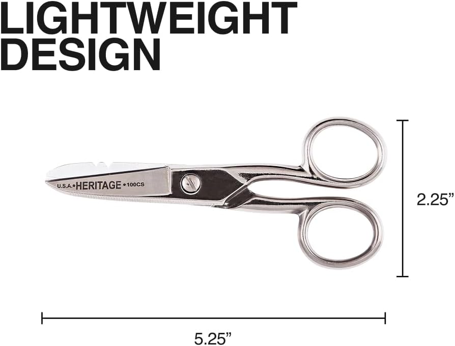 Klein Tools 100CS All-Purpose Precision Scissors, Made in USA, 5.25-Inch Nickel-Plated Snips, Blunt Tip, and Wire Stripping Notches, Multi-Purpose for Professional and Home Usage - Image 6
