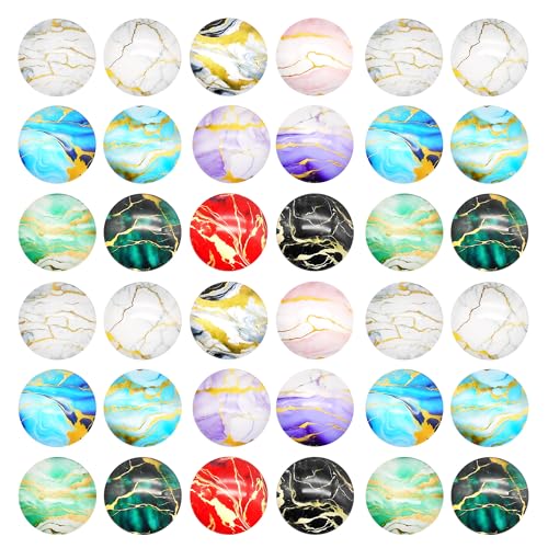 Julie Wang 60PCS 12mm Flat Back Glass Marbled Cabochons, Domed Half Round Cabs for Bezel Settings, Jewelry Making Glue-On Gems Craft DIY Supplies