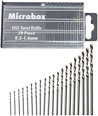 Mini HSS 0.3mm-1.6mm Woodworking Micro Twist Drill Bit Set Tools Kit - 20 Pieces with Box