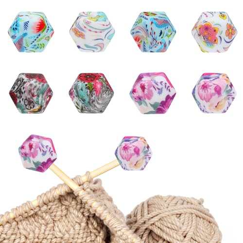DOPENSPI 8 Stück Maschenstopper für Stricknadeln Nadelspitzenschutz Schutzkappe mit Rosa Blumenmuster Stricknadelstopper Stricknadel Strickzubehör passend für Nadeln der Größen (39 mm)