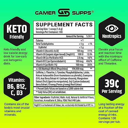 Gamer Supps GG.AMZ Gg Energy Dragonfruit Punch (100 Servings) - Keto Friendly Gaming Energy And Nootropic Blend, Sugar Free + Organic Caffeine + Vitamins + Immune Support, Powder Energy Drink thumb #1