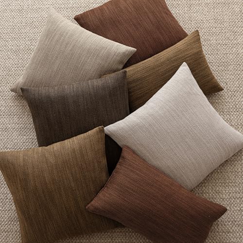 Image of Foindtower Set of 2 Decorative Textured Burlap Linen Throw Pillow Covers Farmhouse Boho Cushion Cover Solid Accent Pillowcase for Couch Sofa Bed Living Room Home Decor,18x18 Inch,Golden Brown