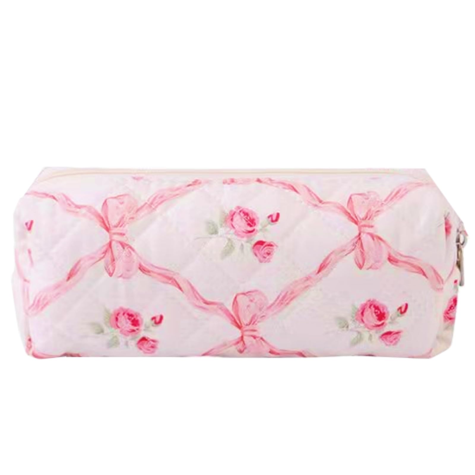 Carry bloom Pencil Pouch Cute Pencil Case for Girls Aesthetic Pencil Bag with Zipper Pen Cases School Supplies Makeup Bag (bow rose pink)