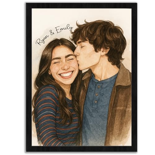 FAMITRENDZ Custom Watercolor Portrait, Custom Couple Portrait Canvas Wall Art Print, Portraits from Photo, Personalized Gift for Her, Him, Wife, Husband, Valentine Wedding Birthday Gifts for Men Women