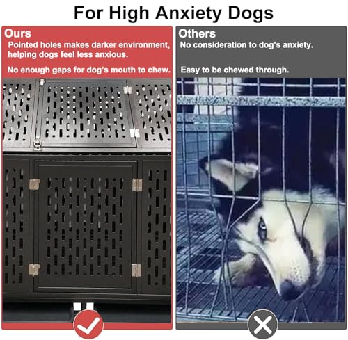 45 inch High Anxiety Escape-Proof Dog Crate, Indestructible Heavy Duty Dog Kennel Cage, XL Dog Crates for Large to Medium Dogs, with Chew-Proof Wall, Top Door and Removable Trays - Image 5
