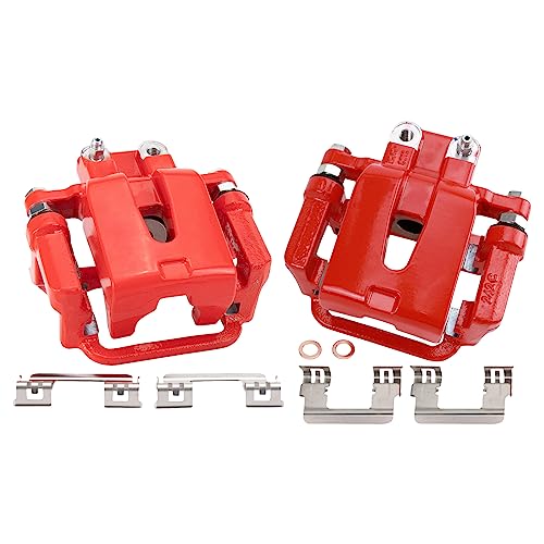 Image of TRQ Rear Brake Caliper Set Painted Red Brackets Compatible with 2005-2016 Chrysler 300 2005-2016 Dodge Magnum Challenger Charger