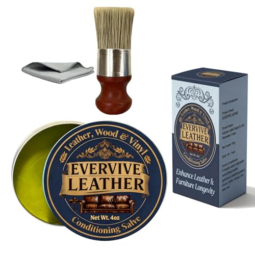 Leather & Wood Restoring Salve - 4oz Furniture Polish & Conditioner with Applicator Brush & Microfiber Towel for Leather Couches Car Seats Wood Tables & Vinyl