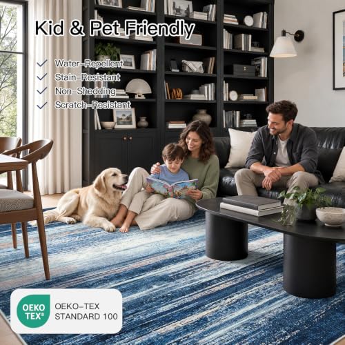 Stiio 8x10 Area Rugs for Living Room, Washable Abstract Navy Blue Carpet - image 5