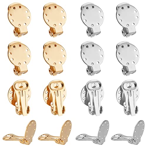 UNICRAFTALE 20pcs 2 Color Stainless Steel Clip-on Earring Flat Round Earring Non-Piercing Earrings Metal Clip Earring Setting for Jewelry Making 20x15x9mm