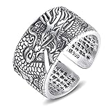 [JIANGXIN] 999純銀製[鑑定書付き] 仏説摩訶般若波羅蜜多心経 シルバー アクセサリー メンズ 祈祷リング 運気上昇龍お守り 調節可能 指輪 龍 ドラゴン リング お守り御本尊 龍神お守り メンズ竜の指輪 フリーサイズ 2024年（令和6年） は辰年です