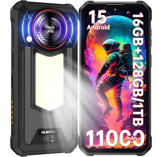 OUKITEL WP53S Outdoor Smartphone Android 15-11000mAh Outdoor Handy Ohne Vertrag 16(4 + 12) GB +128GB/1TB, 6.52” Display 128dB Lautsprecher Baustellenhandy mit Campinglampe NFC/Fingerabdruck/Face ID