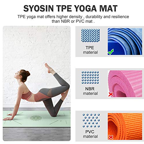 image for SYOSIN Yoga Mat with Carrying Strap, ¼ Inch TPE Non-Slip Thick Yoga m